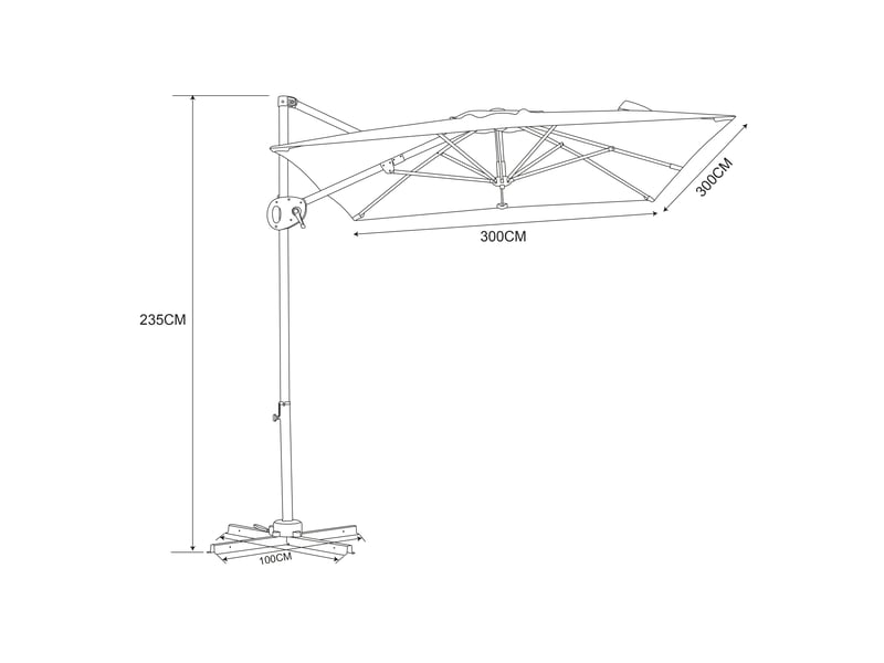  Axi mira parasol déporté carré avec pied, 300 x 300 cm, aspect boisgris| pour le jardin terrasse, toile anti-uv indice upf 30+ | housse de protection inclus | inclinable à 360°  - Conforama B