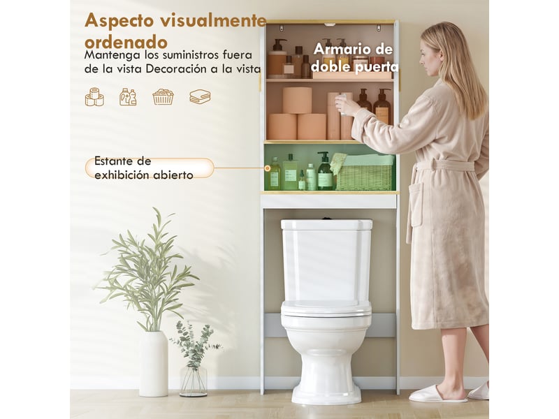  Meuble de rangement au-dessus des toilettes blanc et chêne, 2 portes, 64 x 20 x 170,5 cm  - Conforama R