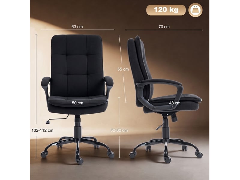  Fauteuil de bureau 63 x 70 cm – noir – assise double rembourrée, réglable avec fonction bascule et roulettes  - Conforama C
