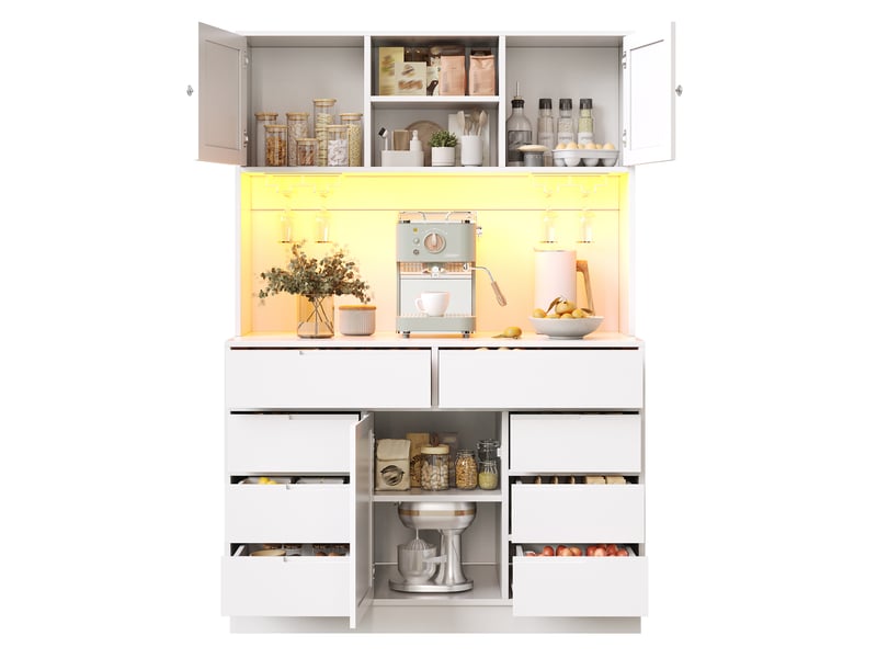  Haut de rangement cuisine 120x40x183.5 cm led 8 tiroirs mdf blanc  - Conforama B