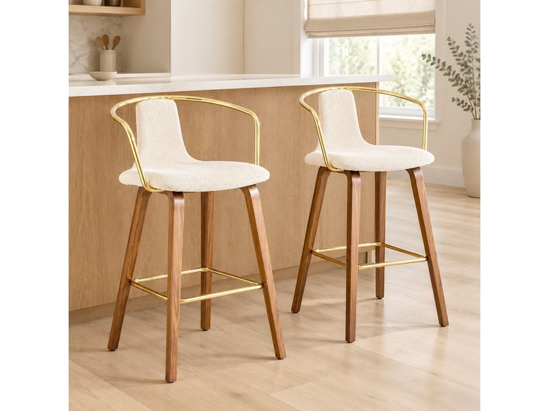  Tabourets de bar lot de 2 avec accoudoirs - lpospi - dossier courbé, bois et métal - blanc  - Conforama B