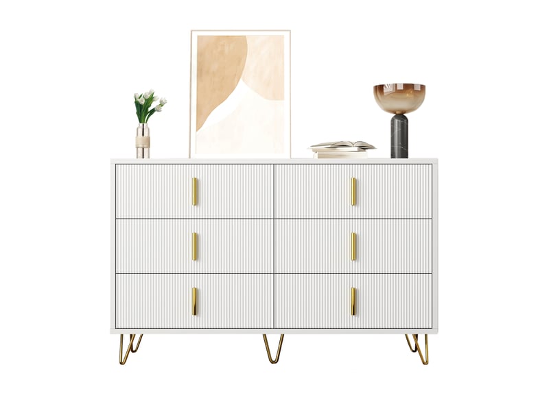  Buffet blanc, 6 tiroirs, rangement, design moderne, façade texturée, structure robuste - panneaux de particules - 120x40x77cm  - Conforama A