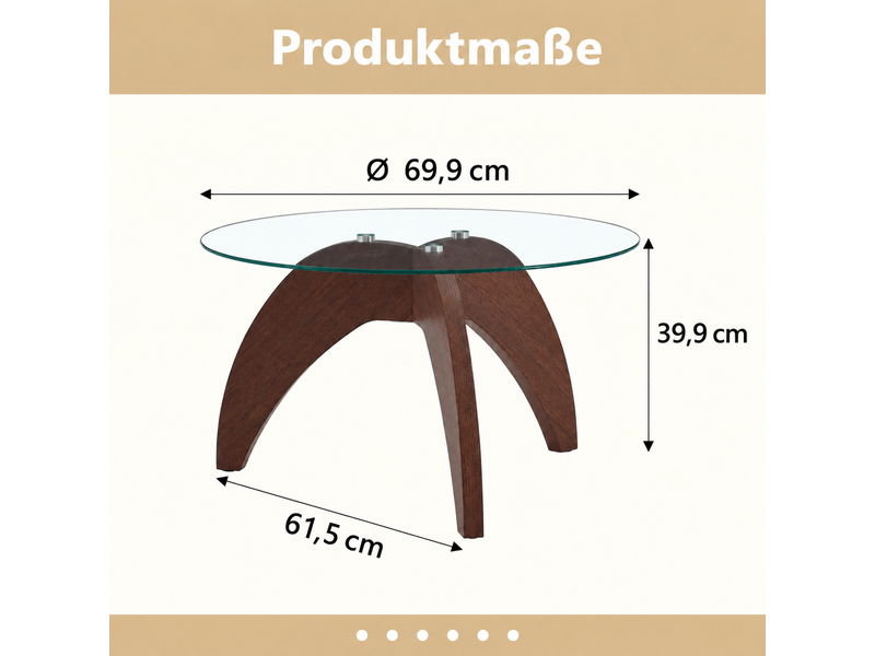 Table basse plateau en verre trempé forme ronde piètement stable à 3 pieds en mdf coloris bois foncé - Conforama C