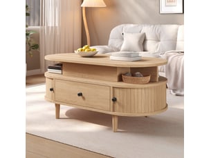 Table basse ovale coloris naturel <strong>MODENUIT </strong> <strong></strong> - 50 cmx105 cm