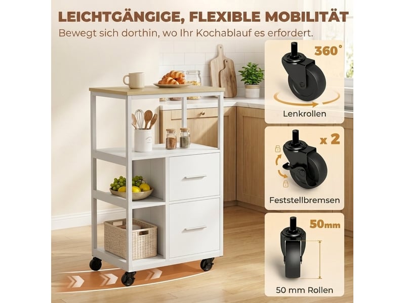Desserte de cuisine à roulettes 2 tiroirs 53 x 37 x 89 cm homvra - Conforama D