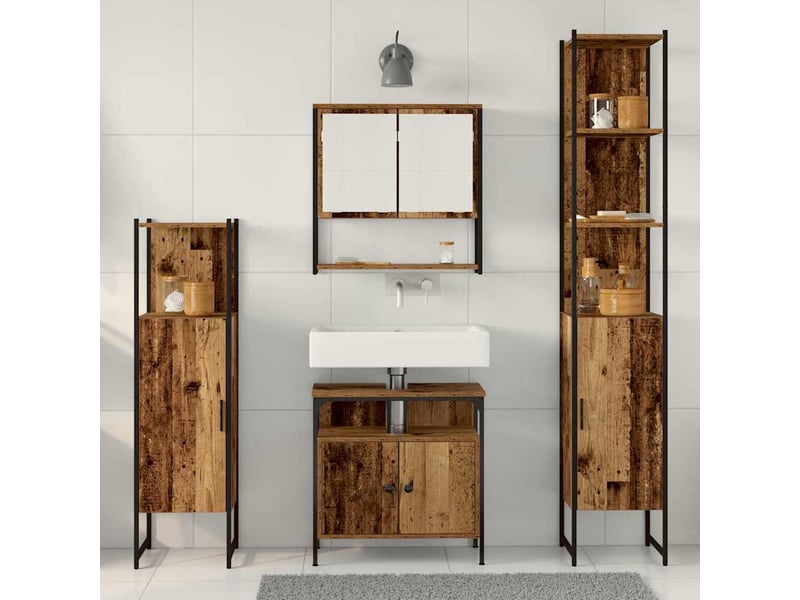  Ensemble de mobilier de salle de bain 4 pc bois ancien cf64498  - Conforama D