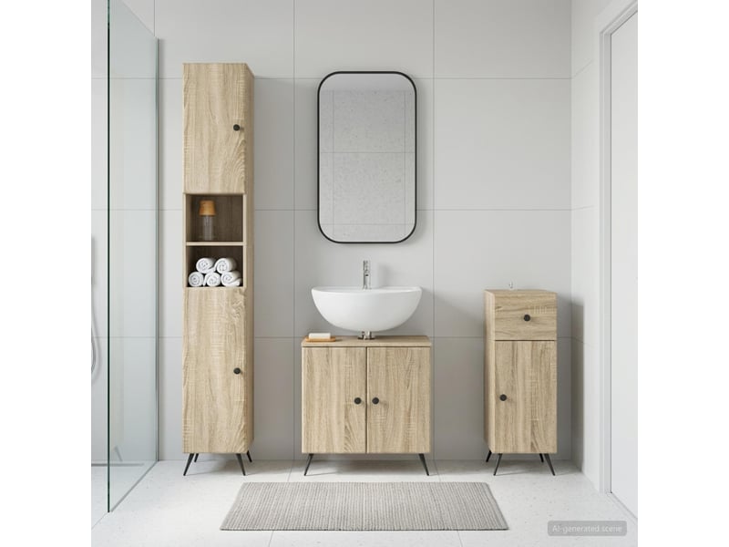  Ensemble de meuble de salle de bain 3 pièces breda chêne sonoma cf63351  - Conforama B
