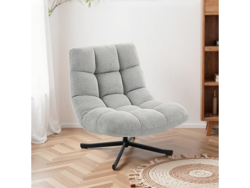  Fauteuil d'accent pivotant 75x95x90cm – fauteuil lounge individuel avec assise 360° et pieds croisés en métal –  chenille - gris  - Conforama B