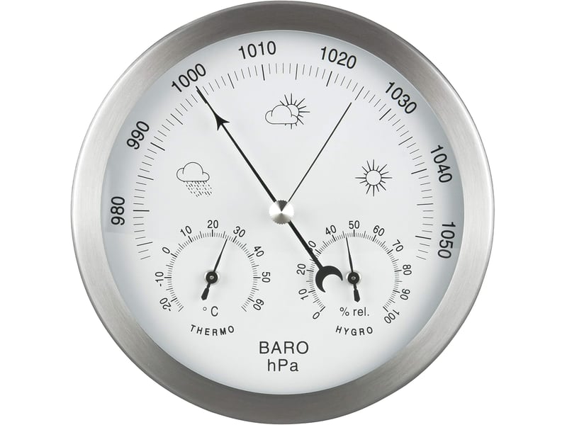  Station météo analogique 3 en 1 en inox ø14 cm - baromètre, thermomètre, hygromètre  - Conforama A