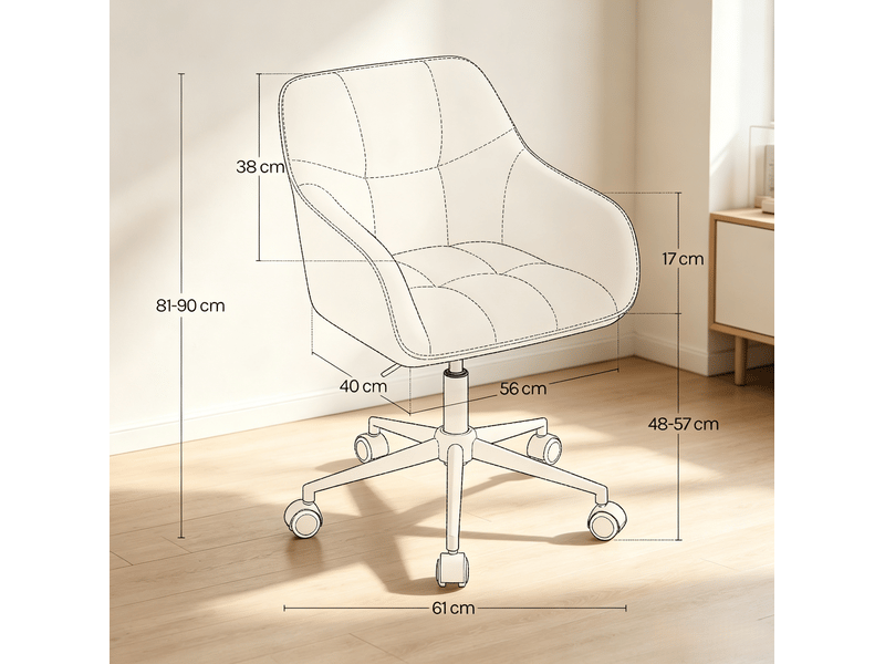  Chaise de bureau pivotante bleue en velours côtelé, réglable et à roulettes  - Conforama C