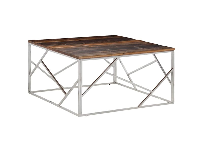  Table basse - table de salon - table à thé argenté acier inoxydable et bois de mélèze massif  - Conforama B