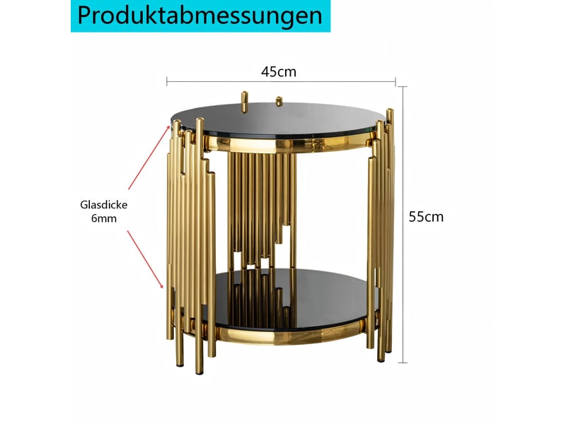  Table d’appoint ronde en verre trempé et acier inoxydable à 2 niveaux noir et or chicfurn  - Conforama C