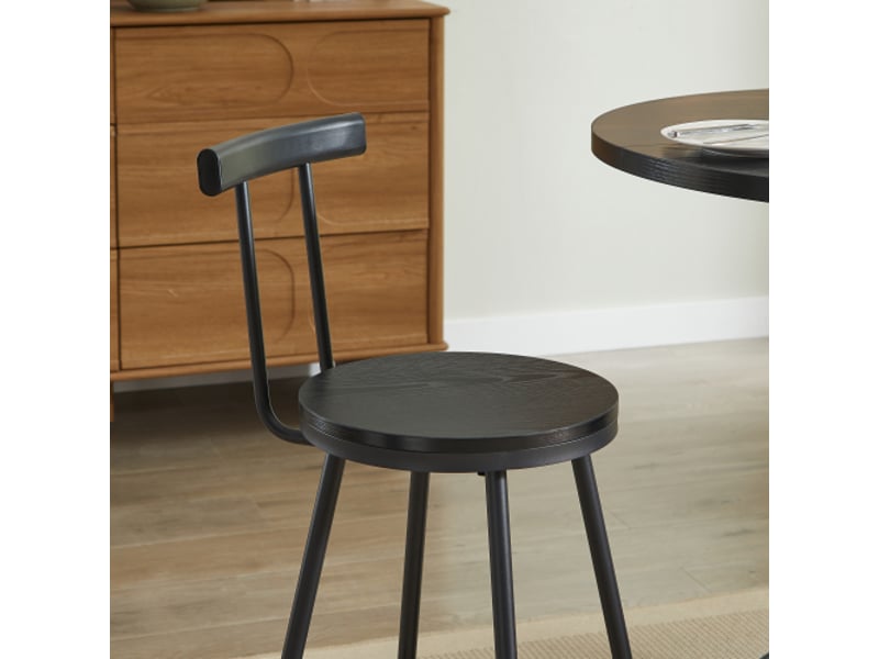  Ensemble bar 3 pièces – table ronde 80 cm + 2 tabourets boismétal noir, repose-pieds annulaire – style industriel  - Conforama E