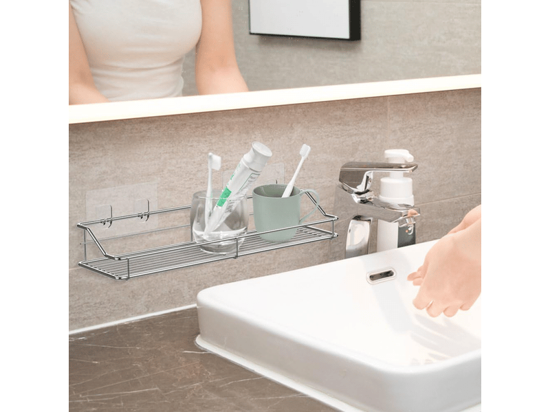  Panier à serviettes de douche, étagère, organisateur de salle de bain, porte-épices de cuisine en acier inoxydable sus304 - sans perçage  - Conforama C