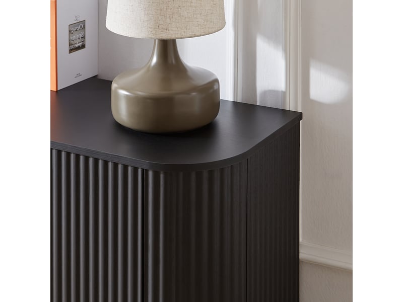 Meuble tv noir 162x38x61 cm, buffet design ondulé mdf, rangement caché 4 portes sans poignées pour salon - Conforama D
