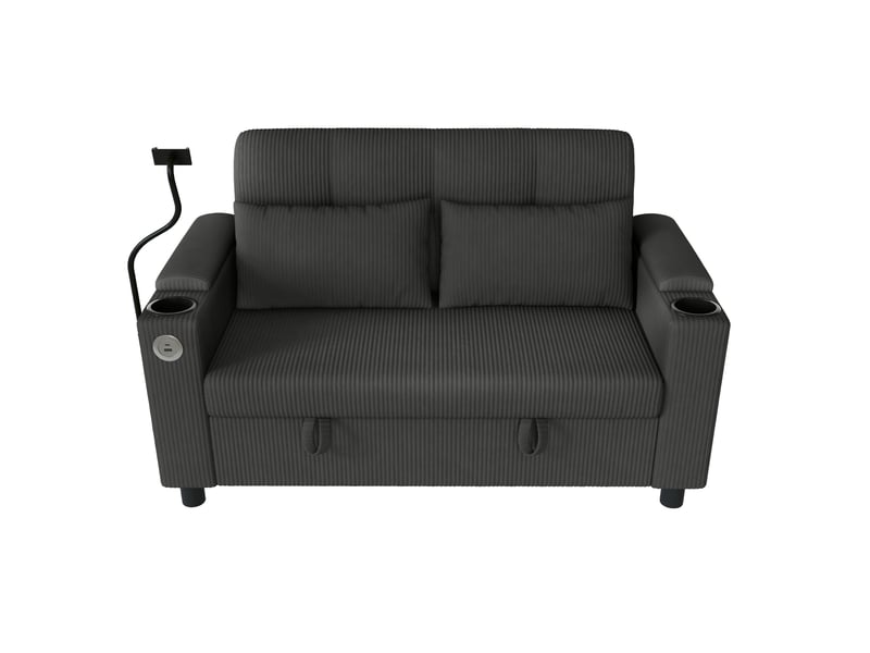  Canapé 2 places 136 cm avec rangement intégré-usb et type-c-porte-gobelets et support téléphone-en velours côtelé-gris  - Conforama A