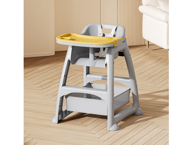 Chaise haute bébé grise en polypropylène avec tablette amovible et 3 plateaux interchangeables - Conforama C