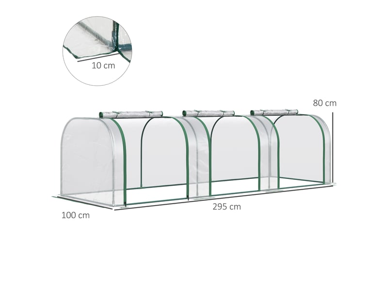  Serre tunnel transparente en pvc et acier avec portes à charnières, 295 x 100 x 80 cm  - Conforama E
