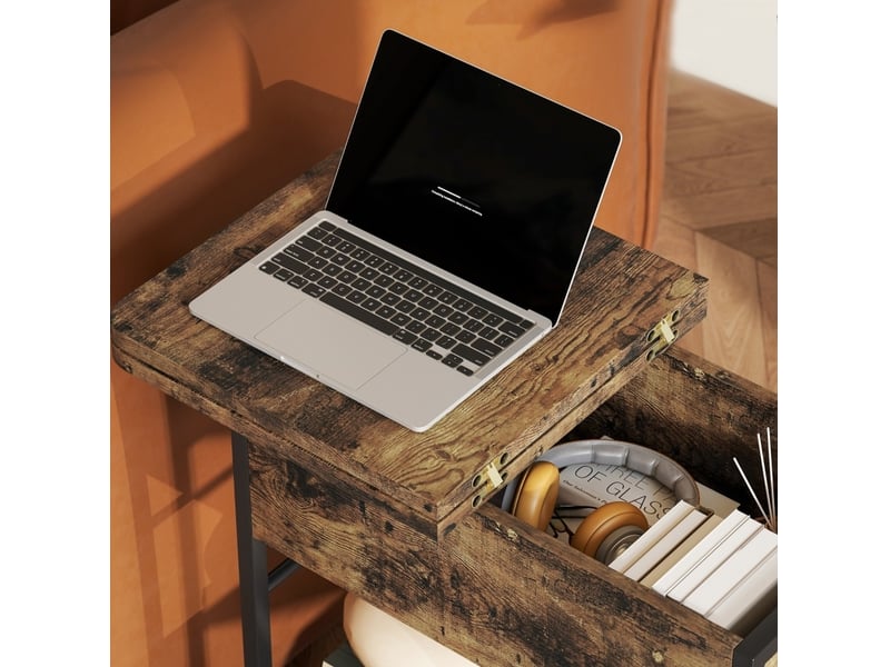  Bout de canapé 60x29,8x58,5 cm avec prises et ports usb, 2 niveaux, panneau de particules, marron rustique  - Conforama D