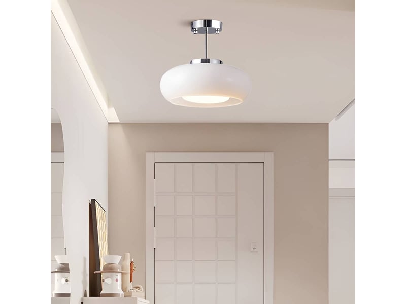  Plafonnier chrome 12 w ø28 cm, design moderne mid-century, lampe de plafond nordique  - Conforama C