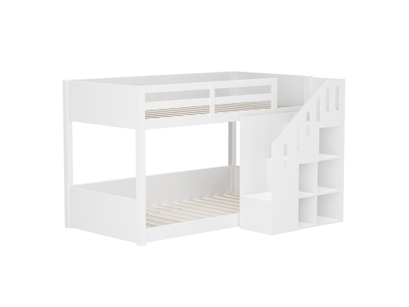  Lit superposé enfant,90x200 cm,avec rangements,bois,blanc  - Conforama D