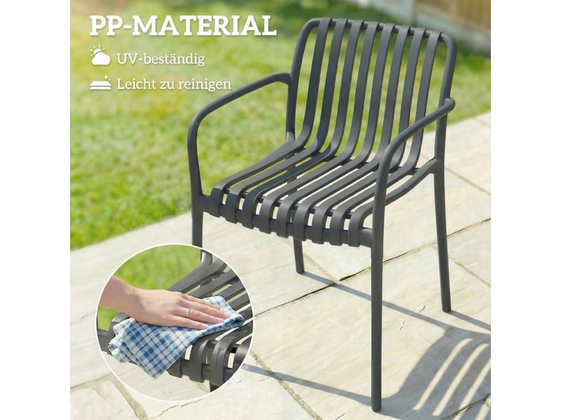 Chaise de jardin 4 pièces empilables accoudoirs design ergonomique design à lames gris foncé - Conforama C
