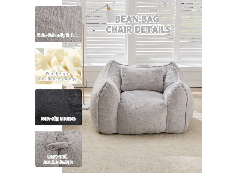  Pouf fauteuil en tissu,fausse fourrure, gris  - Conforama D