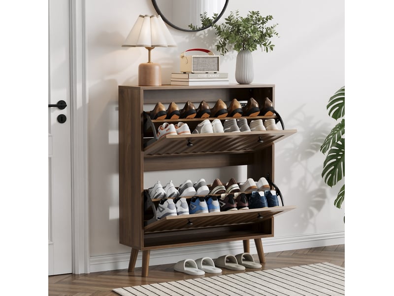  Meuble à chaussures coloris noyer 91.5x46x21 cm avec rangement à abattants  - Conforama B
