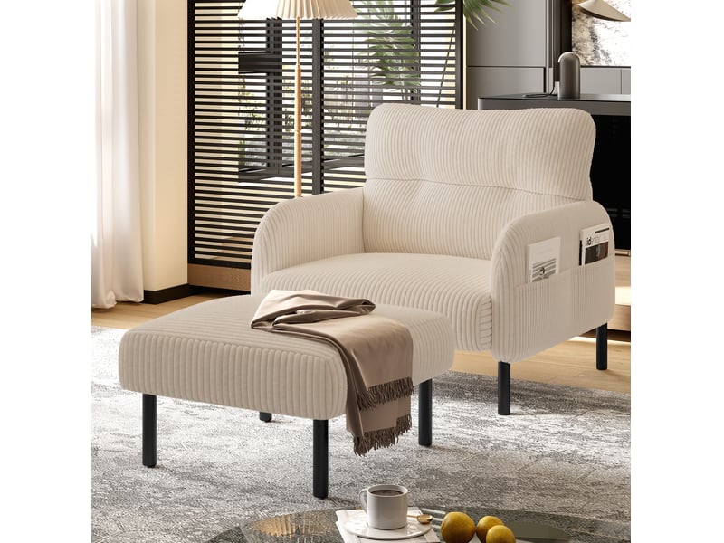  Fauteuil individuel 67 x 75 x 79 cm – beige – dossier ergonomique, poche latérale et structure métal  - Conforama D