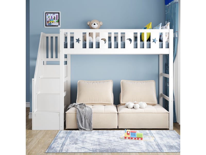  Lit superposé enfant 90x200, structure bois massif sécurité lit superposé, garde-corps sécurisé échelle  - Conforama B