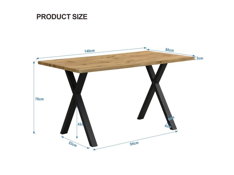 Table à manger rectangulaire 140x80 cm en mdf et métal, chêne et noir  - Conforama C