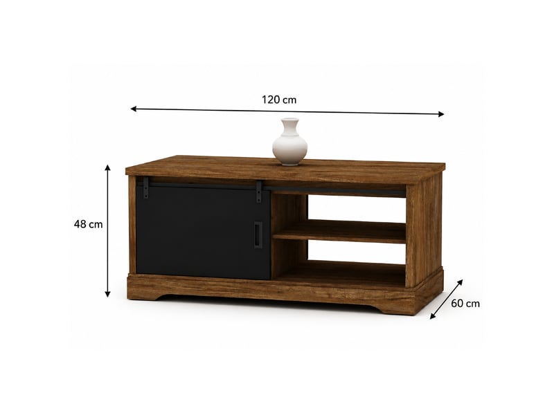  Table basse industrielle rectangle noir et bois 120cm nova  - Conforama D