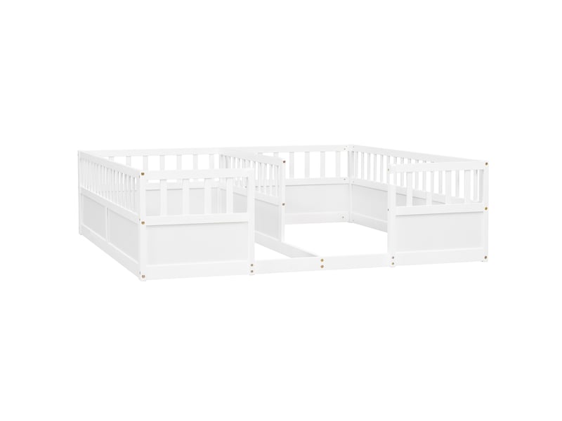  Lit 2 places enfant 2x90x200 cm blanc bois, deux couchages séparés avec hauts garde-corps  - Conforama E