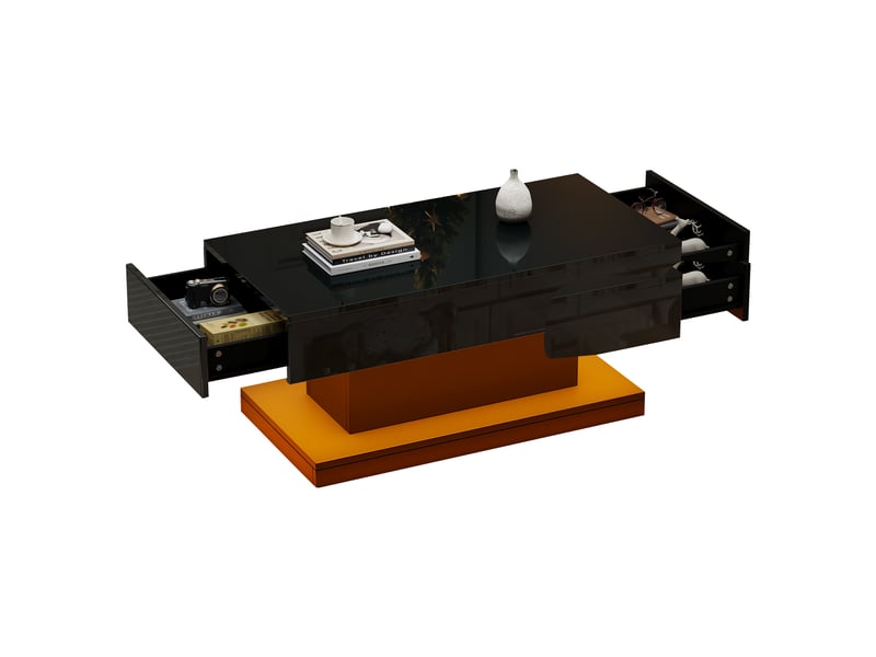Table basse noire brillante avec led app, table de salon 2 tiroirs, design moderne en forme de i, 100x50x45 cm - Conforama A