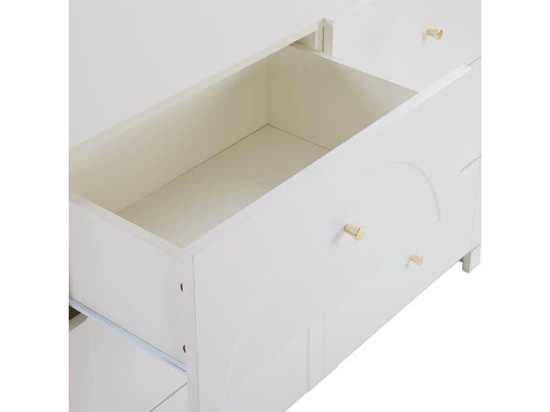  Commode blanc, 120 × 40 × 82 cm, panneau de particules, avec 6 tiroirs, dispositif anti-basculement, pour chambre et séjour  - Conforama E