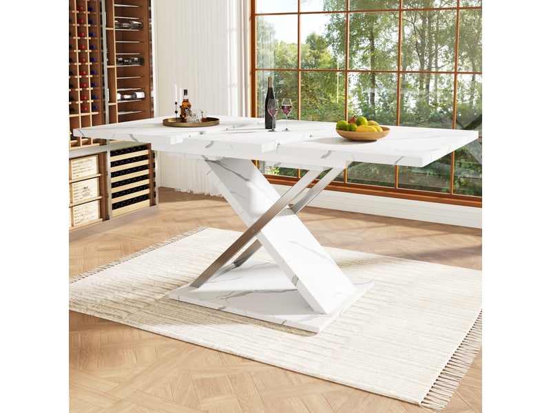  Table à manger extensible 118-157x75 cm avec rallonge intégrée et pieds croisés, style moderne  - Conforama B