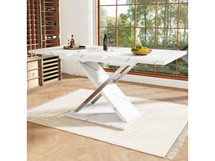 Table à manger extensible 118-157x75 cm avec rallonge intégrée et pieds croisés, style moderne