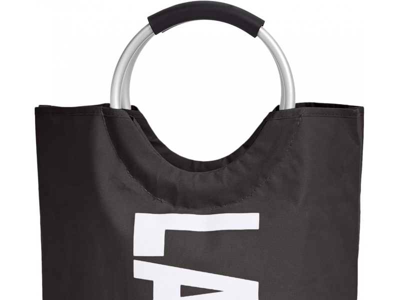  Panier à linge sale en tissu basics avec poignée en aluminium, noir  - Conforama B