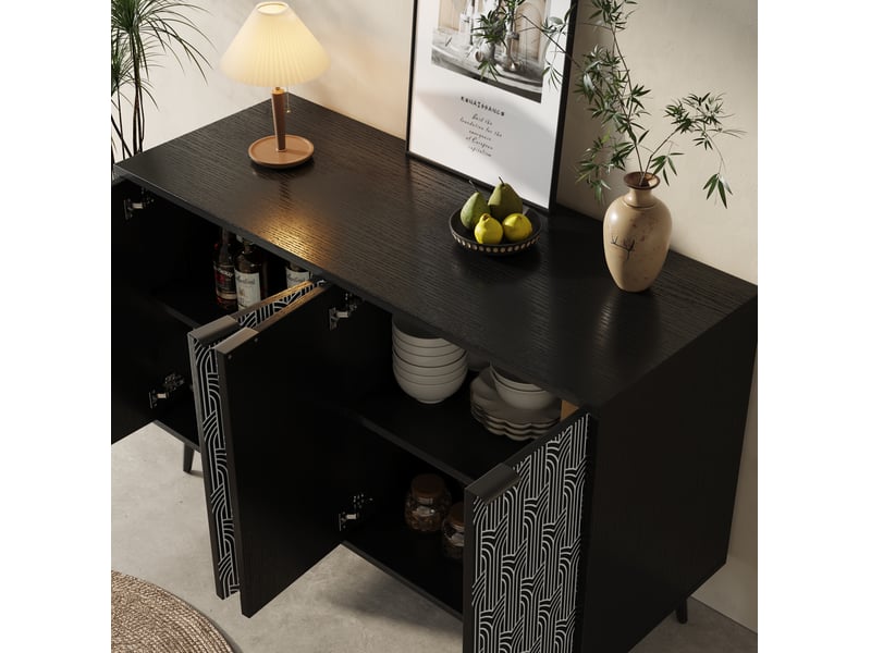 Buffet de rangement 2 portes – motif géométrique noir et blanc – mdf et métal – 120 x 35 x 78 cm - Conforama C