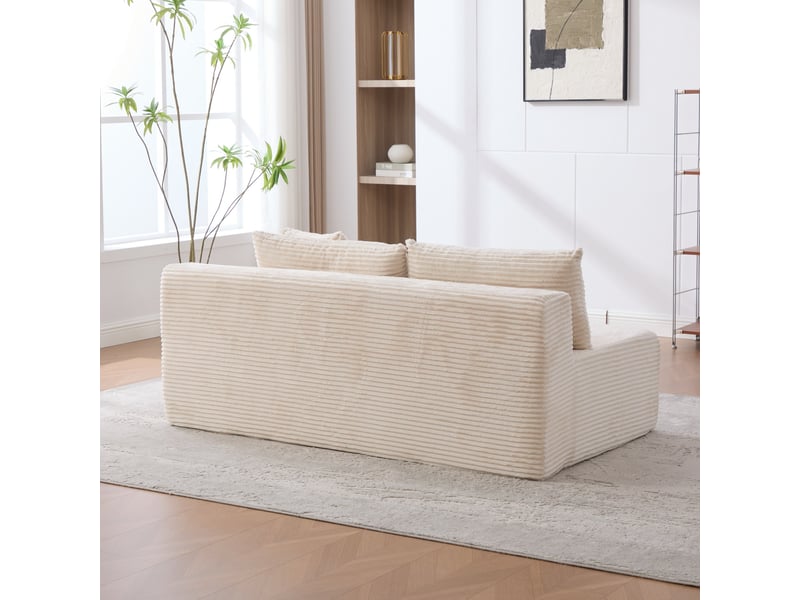 Canapé modulaire en tissu chenille ivoire avec méridienne, mousse haute résilience 30d, confort moelleux pour le salon - Conforama W