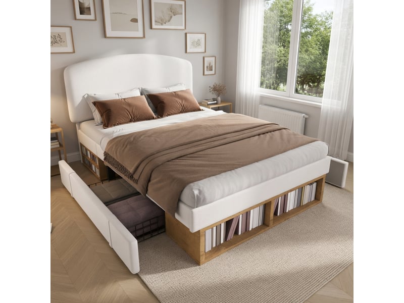  Lit enfant 90 x 200 cm, avec tiroirs et espace de rangement, en velours,gris  - Conforama D