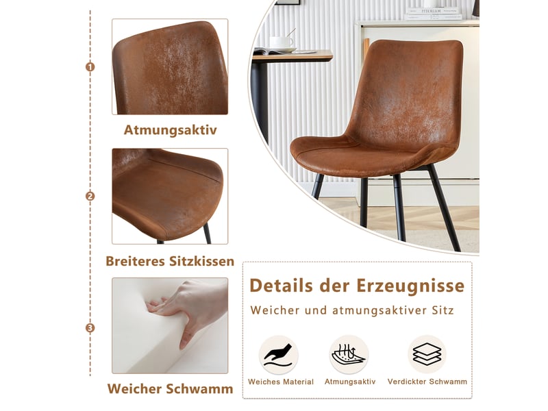 Lot de 4 chaises de salle à manger,50x47x83 cm,tissu technique,marron et noir - Conforama E