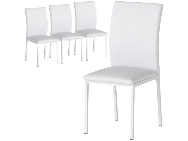  Lot de 4 chaises de salle à manger et cuisine capitonnage rhombique pieds en métal blanc dimensions 41x50x91cm  - Conforama E
