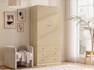 Armoire 2 porte(s) battante 6 tiroir(s) <strong>LEYTN</strong> <strong></strong> coloris naturel largeur 90 cm