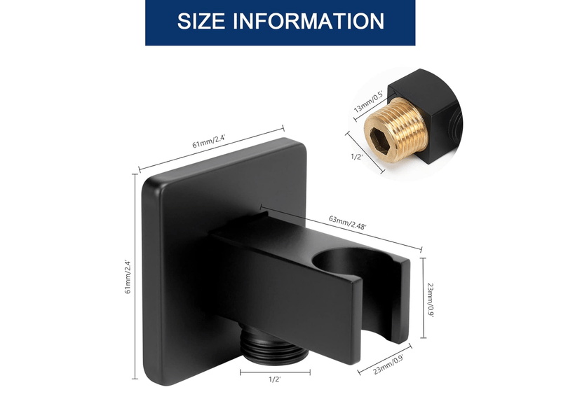  Coude de douche mural avec support de douchette - support de douche carré en laiton massif avec raccord pour tuyau de douche et bride g12, noir  - Conforama B