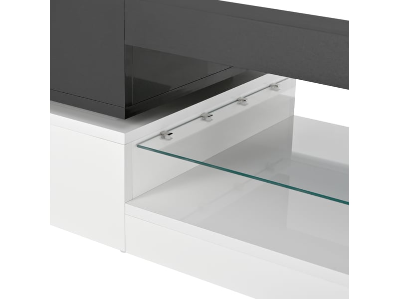  Table basse rectangulaire 90x45x35,5 cm avec led et étagère en verre, design noir et blanc contrasté, aggloméré  - Conforama E