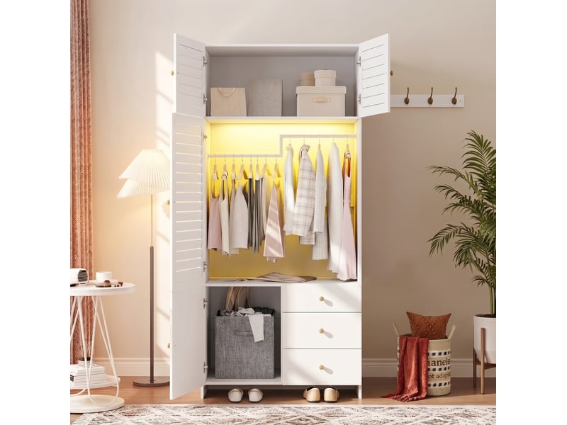 Armoire 90x50x200 cm avec éclairage led et 3 tiroirs blanc - Conforama E