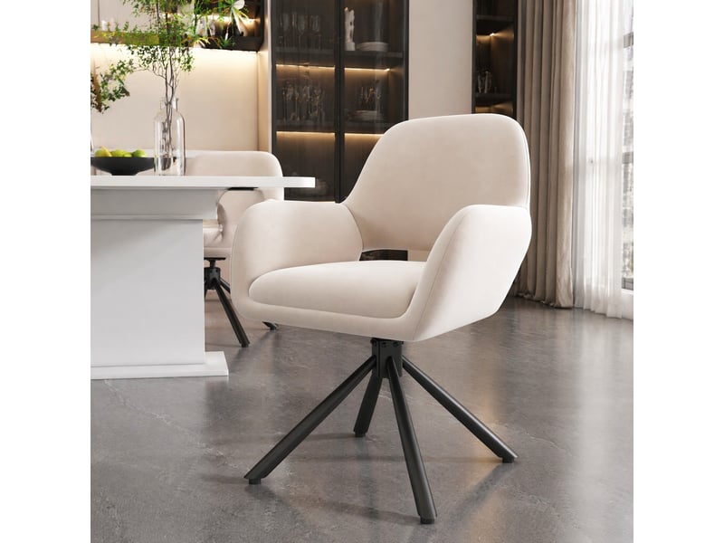  Lot de 2 chaise de salle à manger 60x60x80 cm, avec accoudoirs, design moderne, velours, beige, pivotante, confort, métallique  - Conforama B