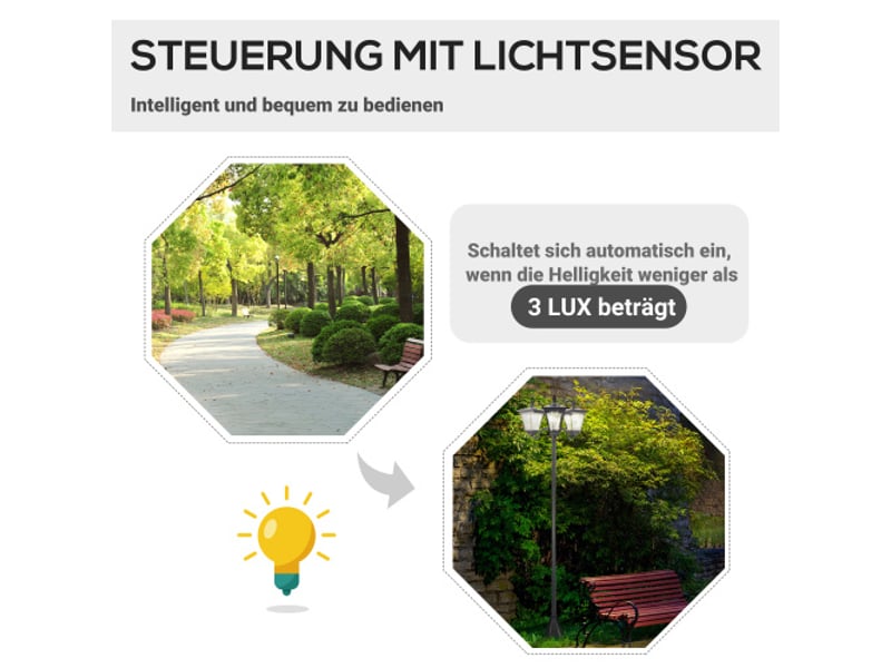  Lanterne solaire de jardin 3 feux led 120 lm, inox noir, 51,5 x 47 x 182,5 cm, ip44  - Conforama E