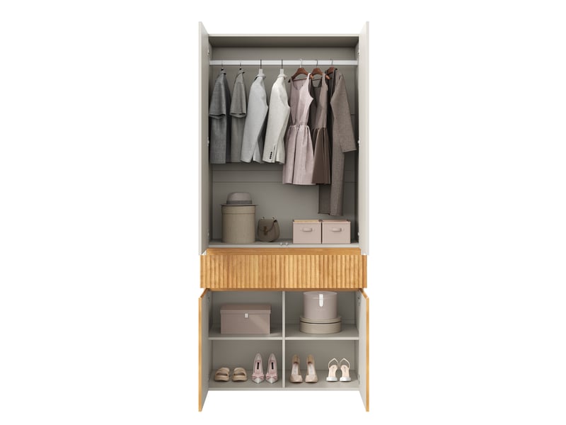 Armoire,90x50x200 cm,4 portes avec penderie et tiroir,mdf,gris et chêne clair  - Conforama A